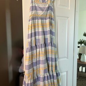 Entro Striped Midi Dress in Purple and Yellow